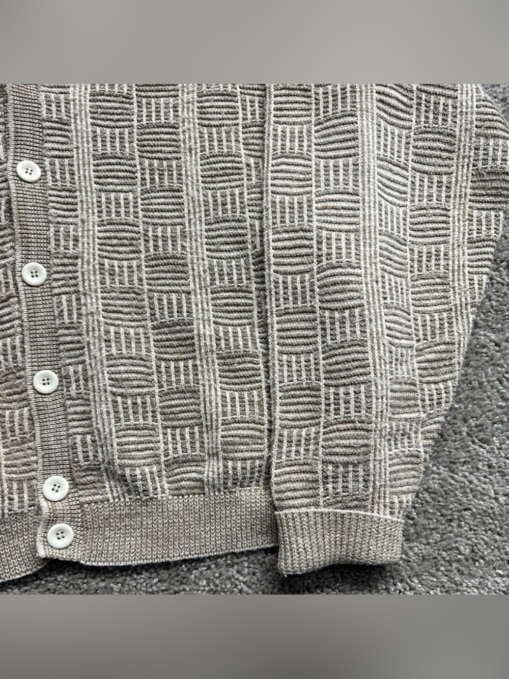 Vintage neutral 90s grandpa oversized cardigan - size XL tan & cream - Picture 5 of 6